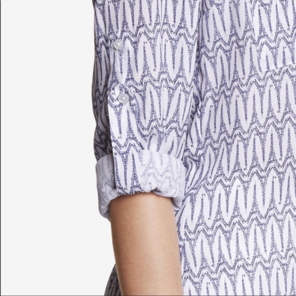 EXPRESS Portofino “Eiffel Tower” Print Button Down Shirt - Picture 9 of 13